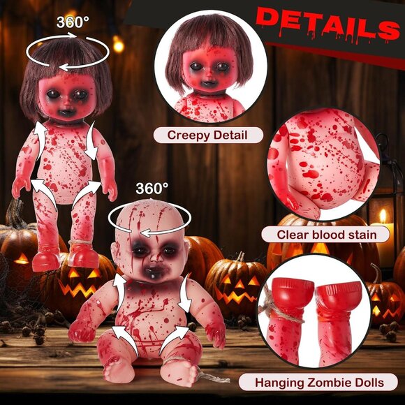 Halloween 4 Pcs Creepy Zombie Rope Hanging Ghost Haunted Dolls Garden Home Decor - Picture 3 of 6